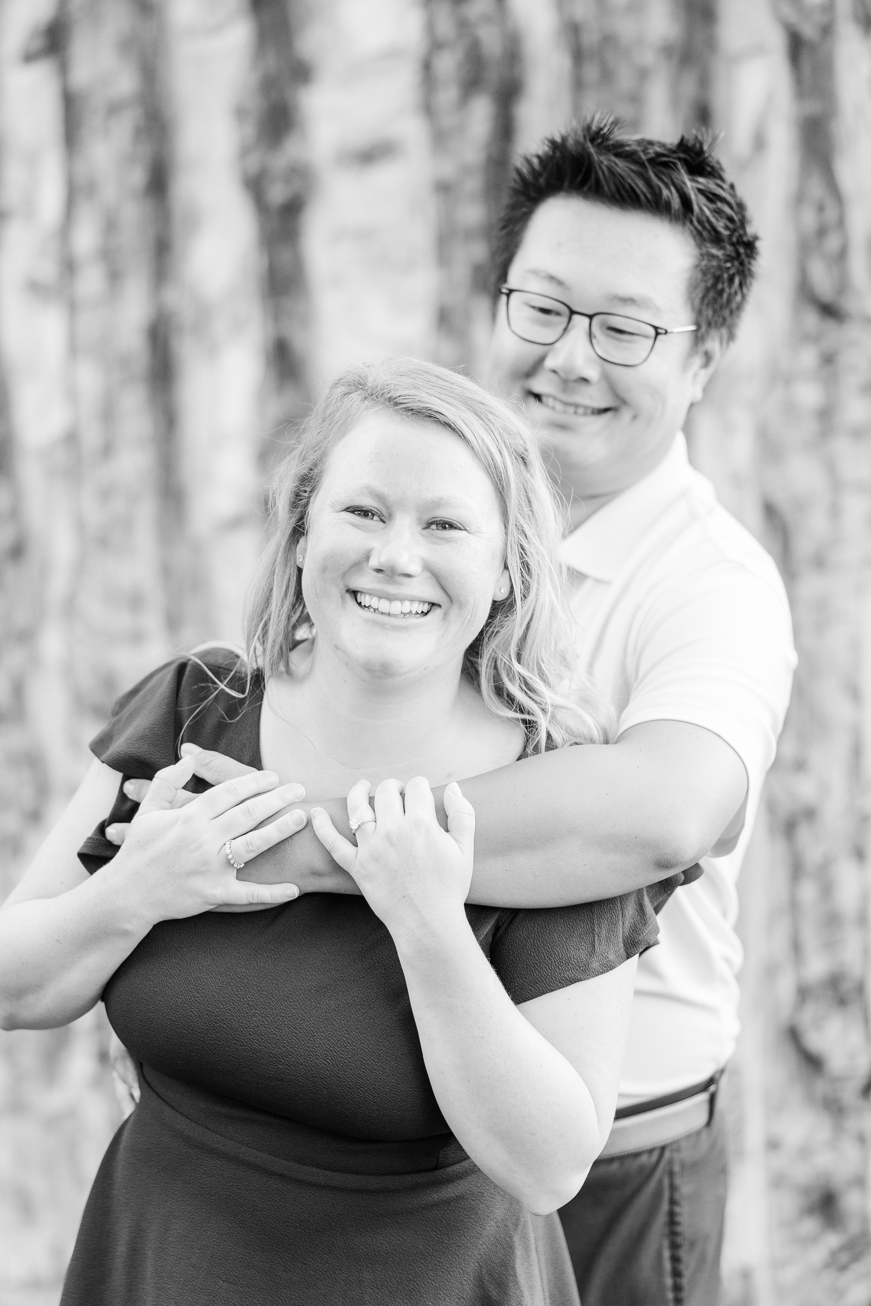 Black and white engagement photo